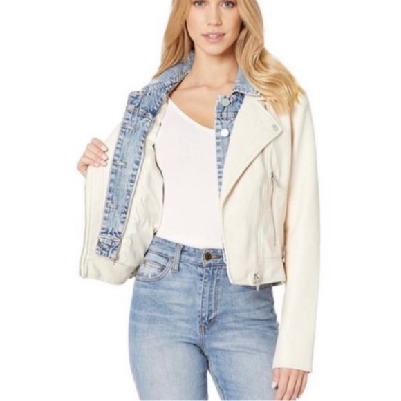 Blanknyc ivory faux leather jacket with removable denim collar - Picture 9 of 11